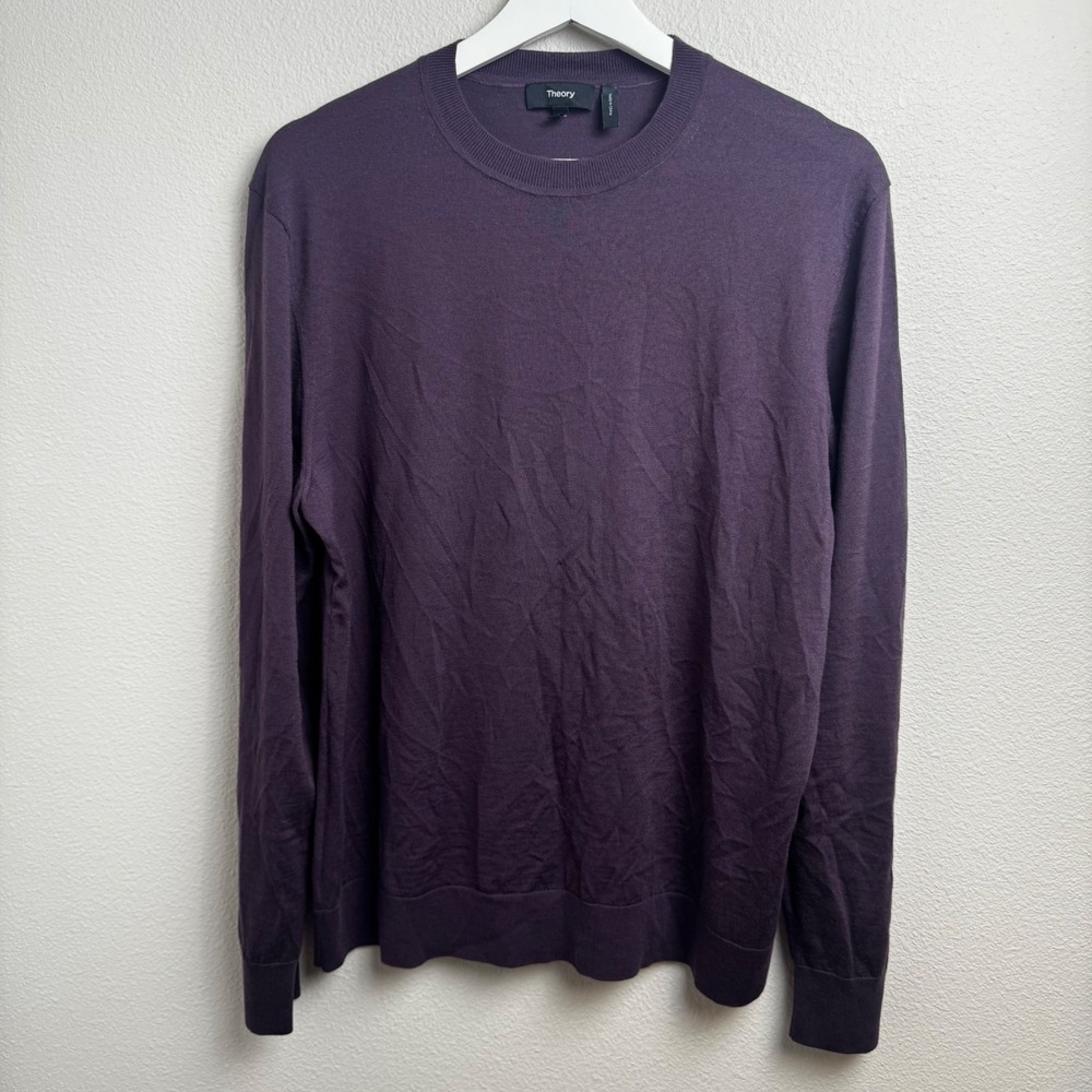 Theory Regal Wool Crew Neck Sweater XL Regular Purple Solid Knit Pullover